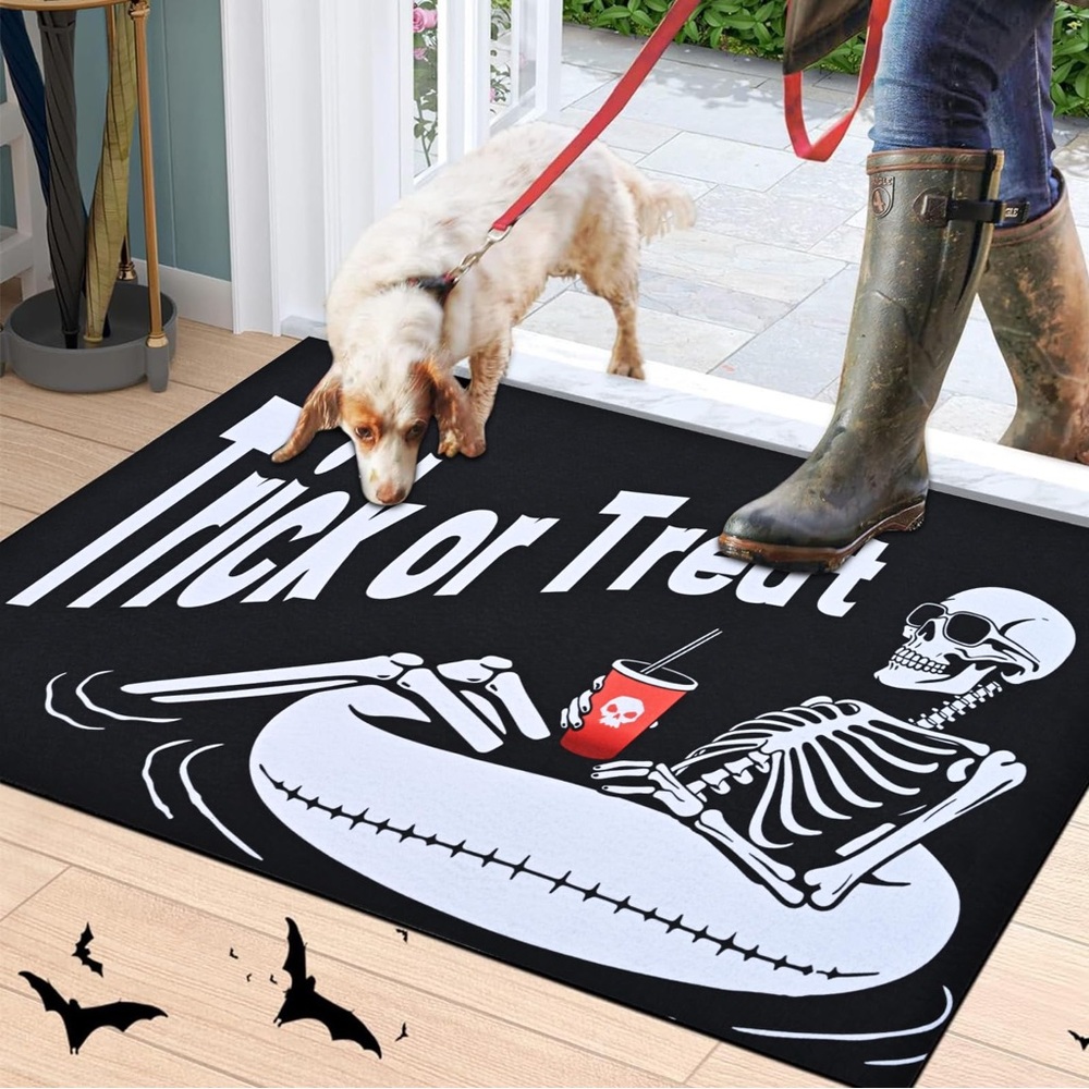 NWT Black & White‎ Funny Halloween Skull Doormat 18” x 30”